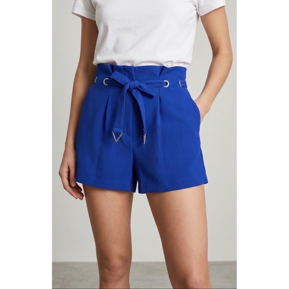 Allen Schwartz Royal Blue Paperbag High Waist Tie Shorts Size 2 NEW
